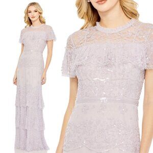 Mac Duggal 9195 Womens Size 14 Lilac Purple Ruffle Tiered Gown Maxi Dress